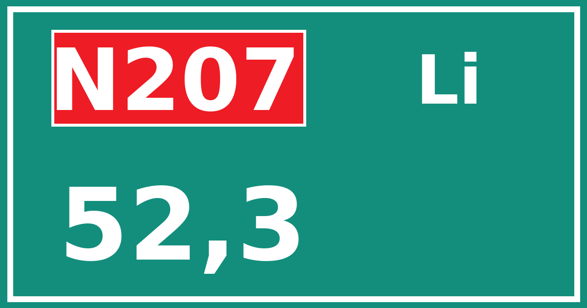 Hectometerbord N207 52,3 zijde Li