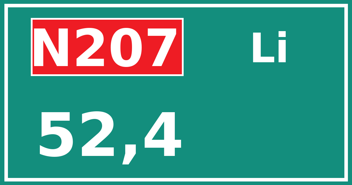 Hectometerbord N207 52,4 zijde Li