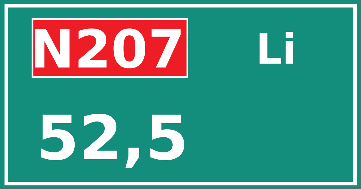 Hectometerbord N207 52,5 zijde Li