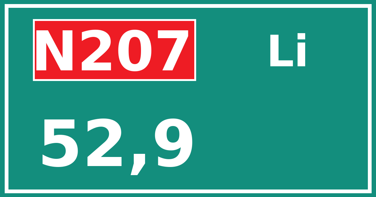 Hectometerbord N207 52,9 zijde Li