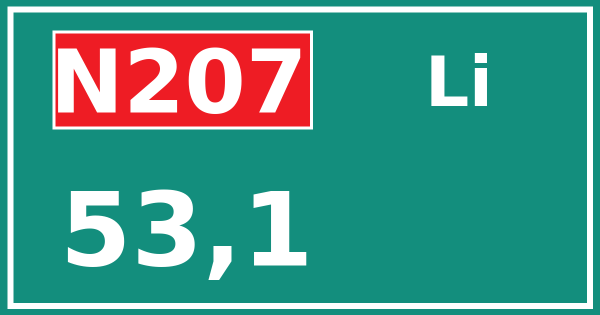 Hectometerbord N207 53,1 zijde Li