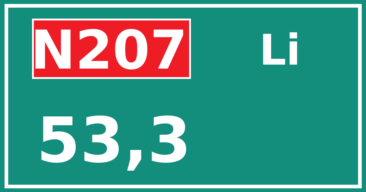 Hectometerbord N207 53,3 zijde Li