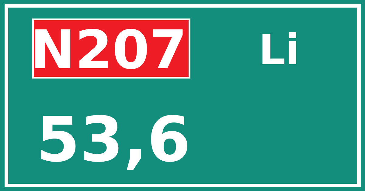Hectometerbord N207 53,6 zijde Li