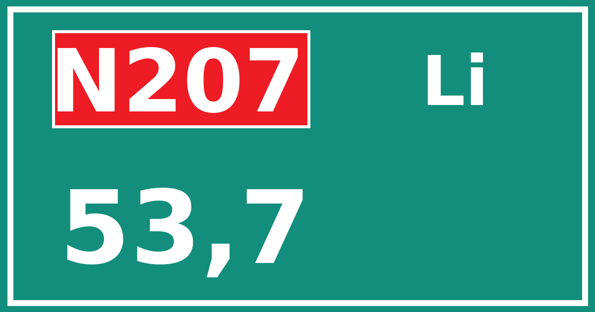 Hectometerbord N207 53,7 zijde Li