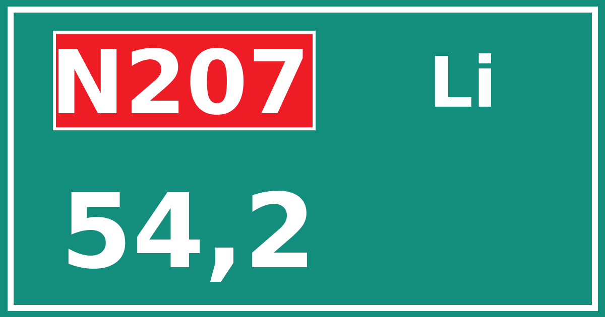 Hectometerbord N207 54,2 zijde Li