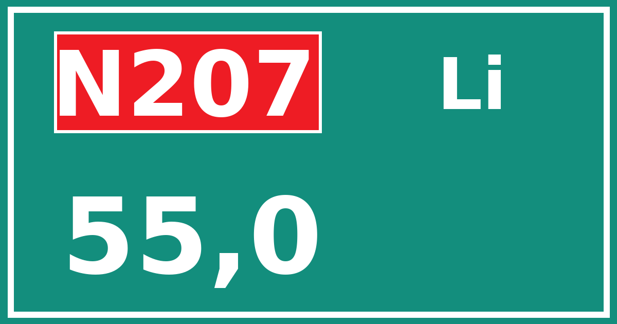 Hectometerbord N207 55,0 zijde Li