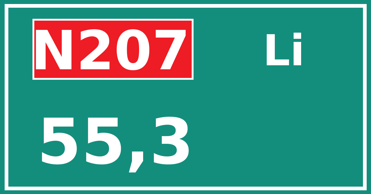 Hectometerbord N207 55,3 zijde Li