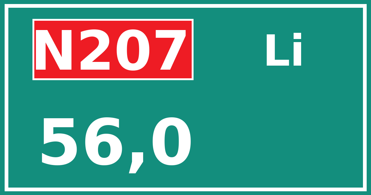 Hectometerbord N207 56,0 zijde Li