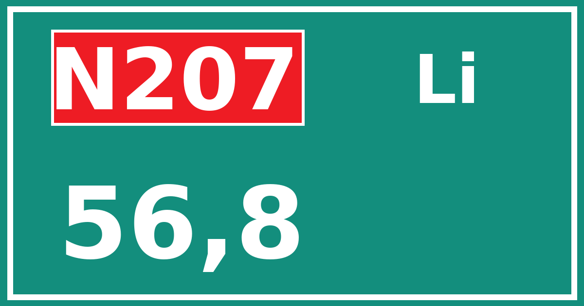 Hectometerbord N207 56,8 zijde Li