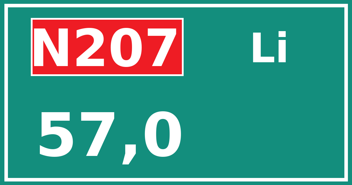 Hectometerbord N207 57,0 zijde Li