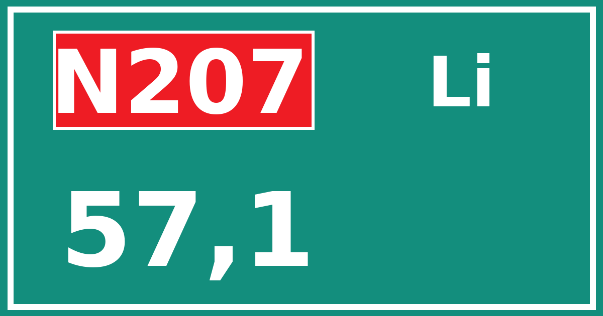 Hectometerbord N207 57,1 zijde Li