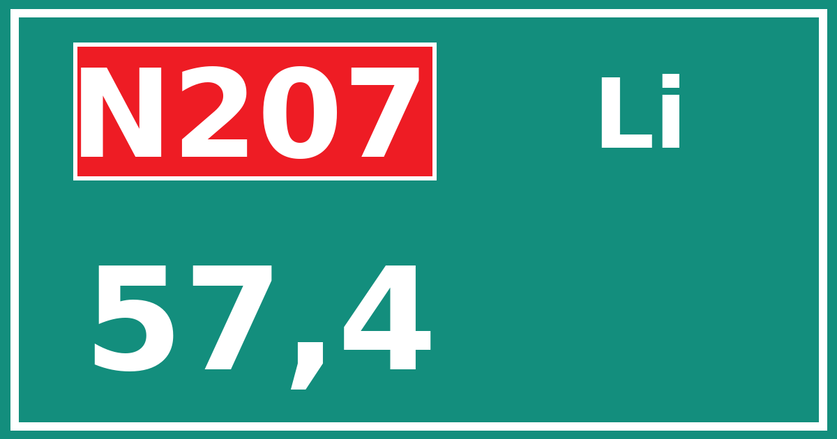 Hectometerbord N207 57,4 zijde Li