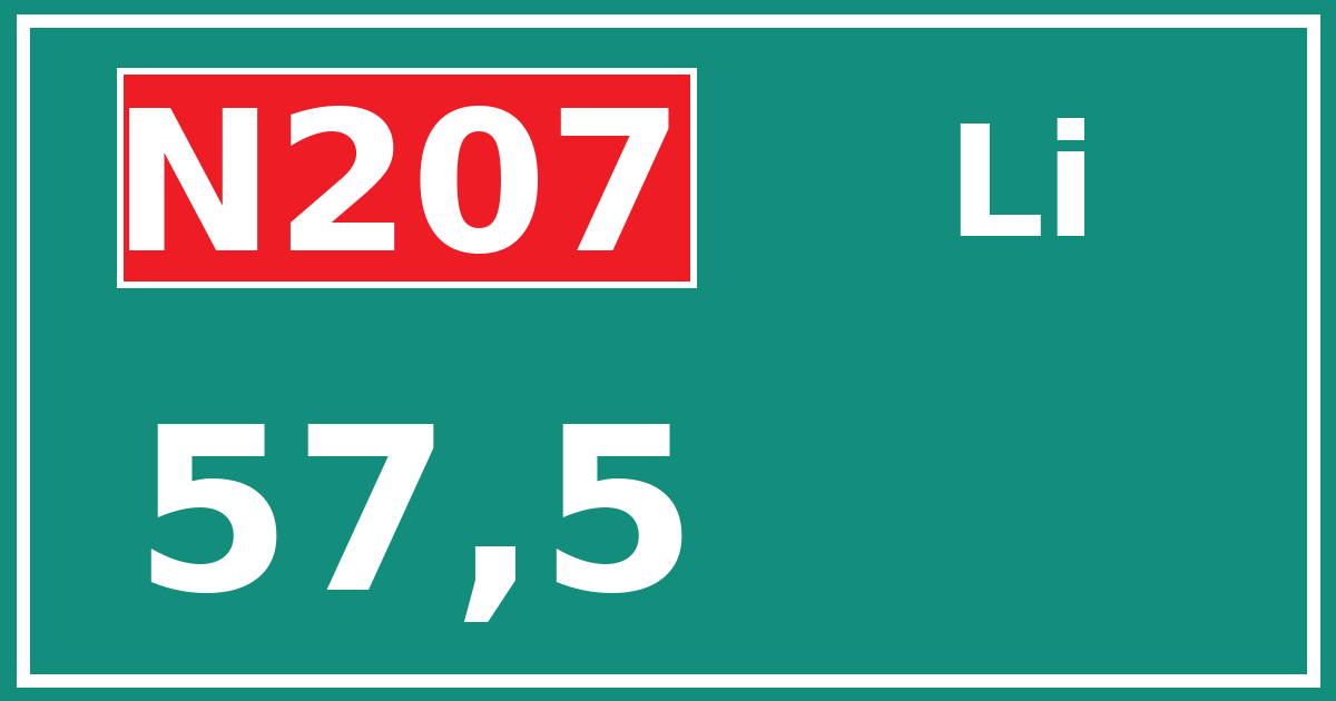 Hectometerbord N207 57,5 zijde Li