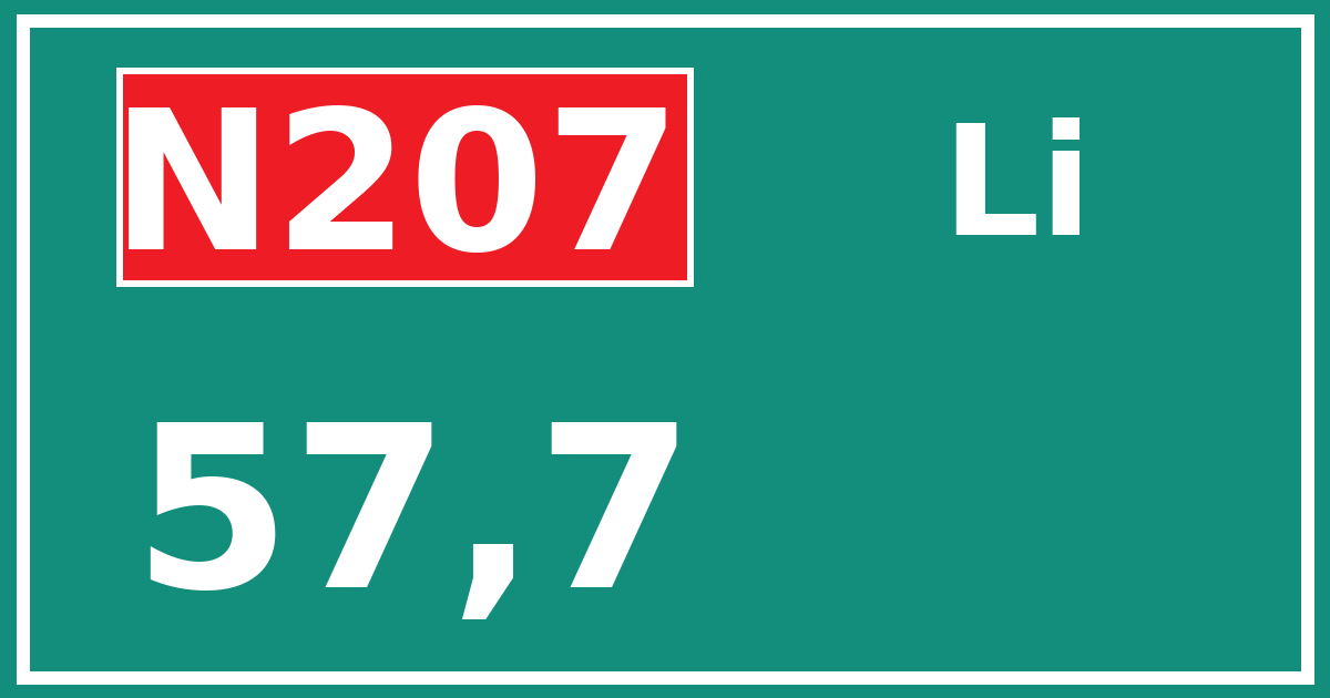 Hectometerbord N207 57,7 zijde Li