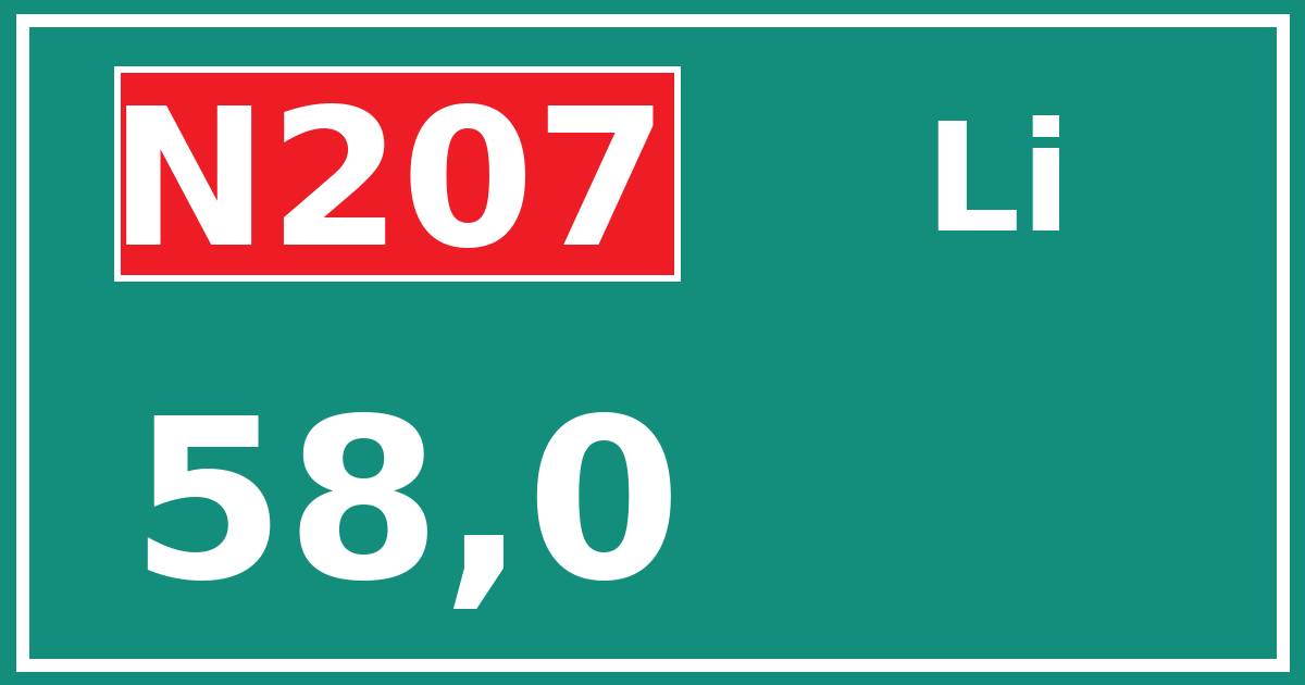 Hectometerbord N207 58,0 zijde Li