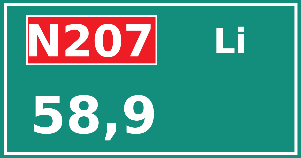 Hectometerbord N207 58,9 zijde Li