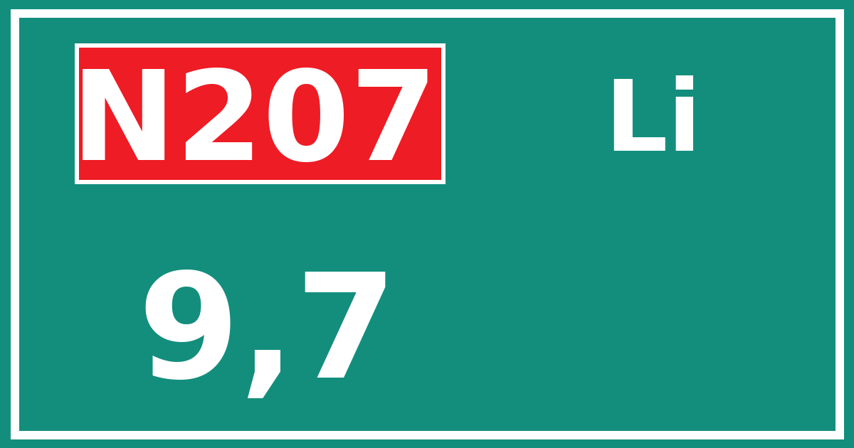 Hectometerbord N207 9,7 zijde Li