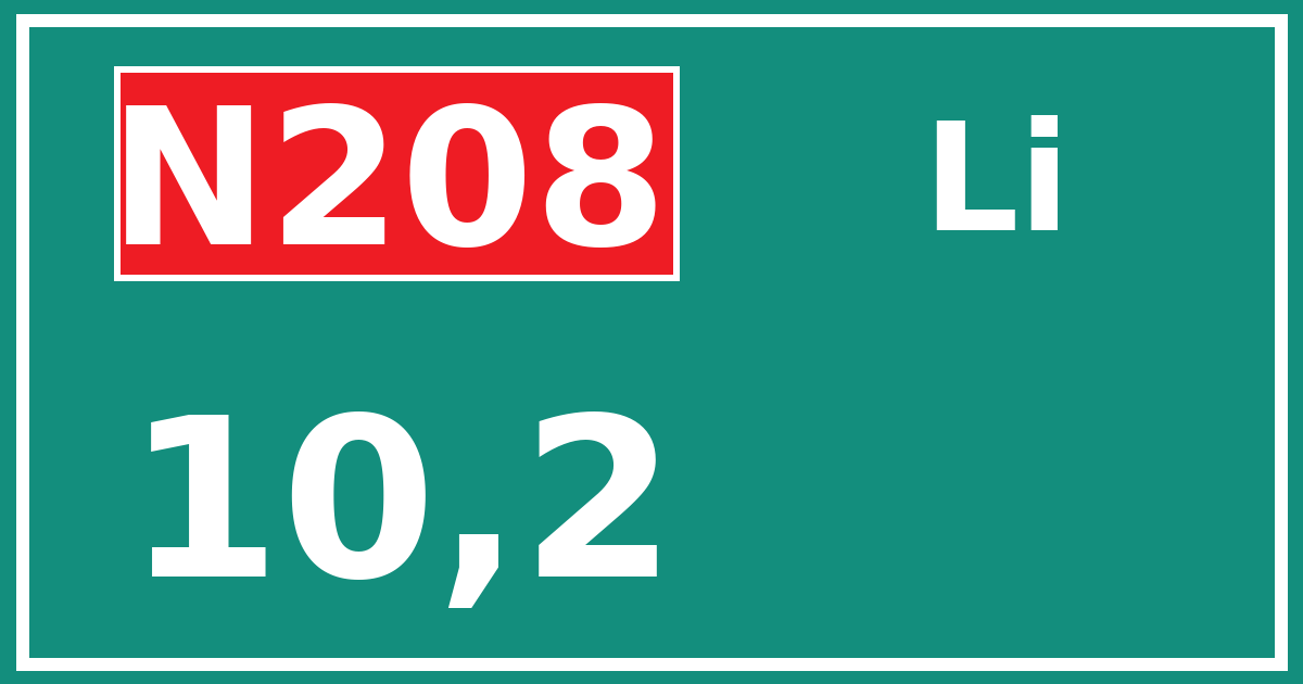 Hectometerbord N208 10,2 zijde Li