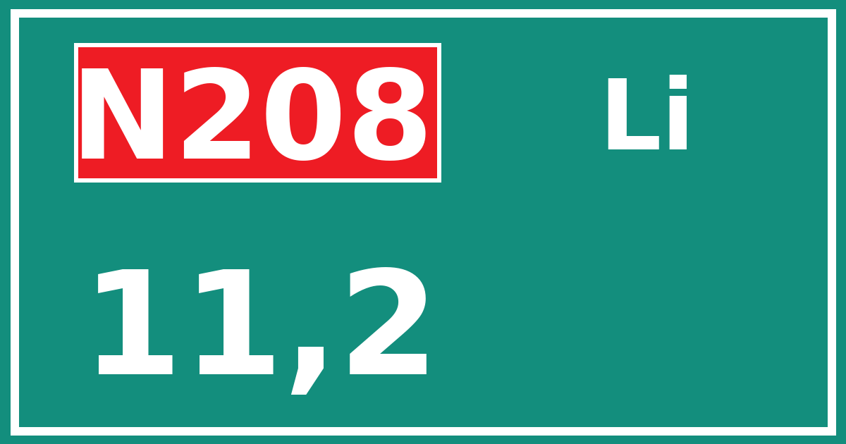 Hectometerbord N208 11,2 zijde Li