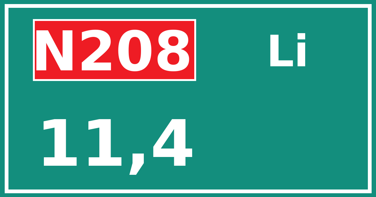 Hectometerbord N208 11,4 zijde Li