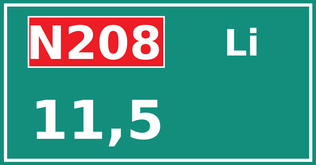 Hectometerbord N208 11,5 zijde Li