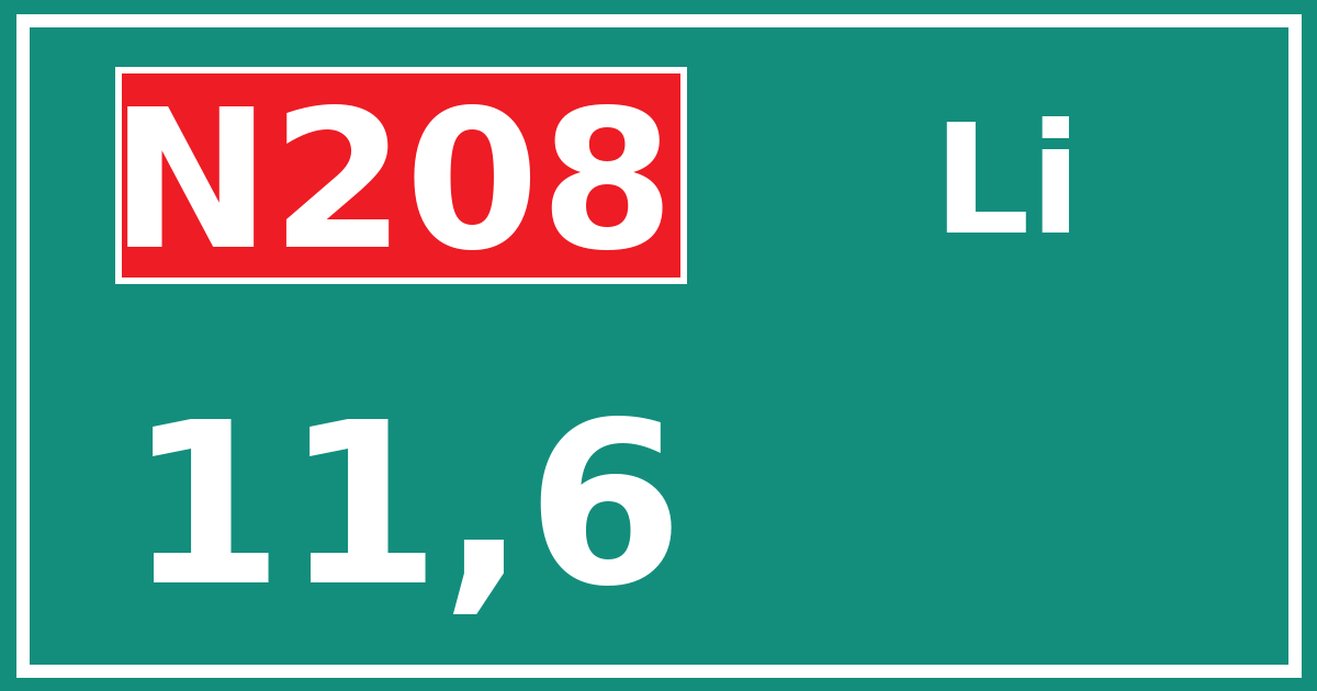 Hectometerbord N208 11,6 zijde Li