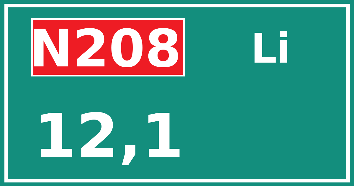 Hectometerbord N208 12,1 zijde Li