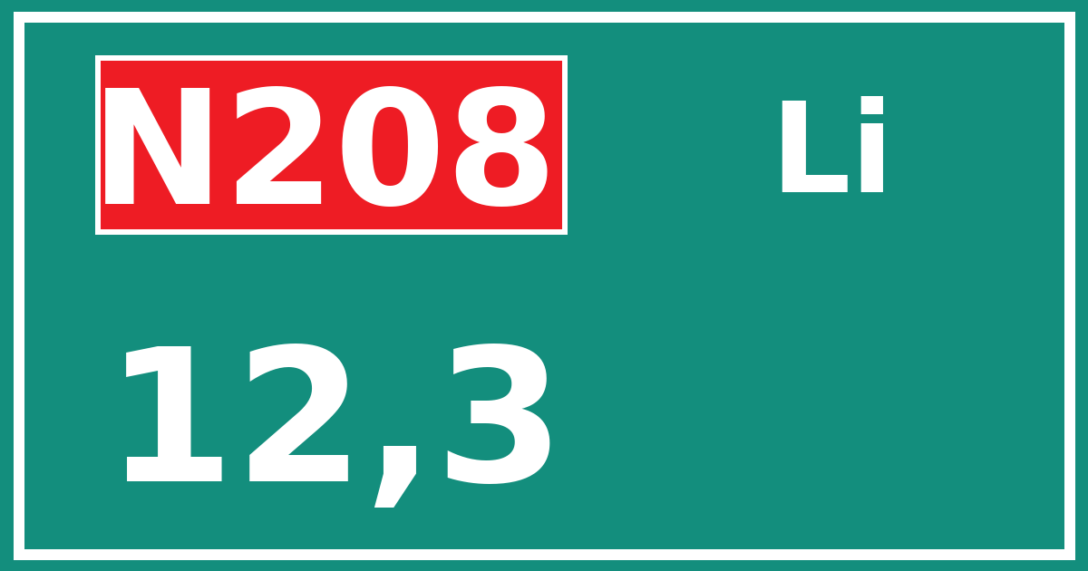 Hectometerbord N208 12,3 zijde Li