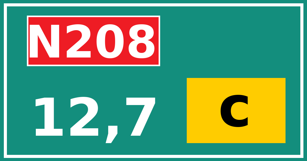 Hectometerbord N208 12,7 letter c