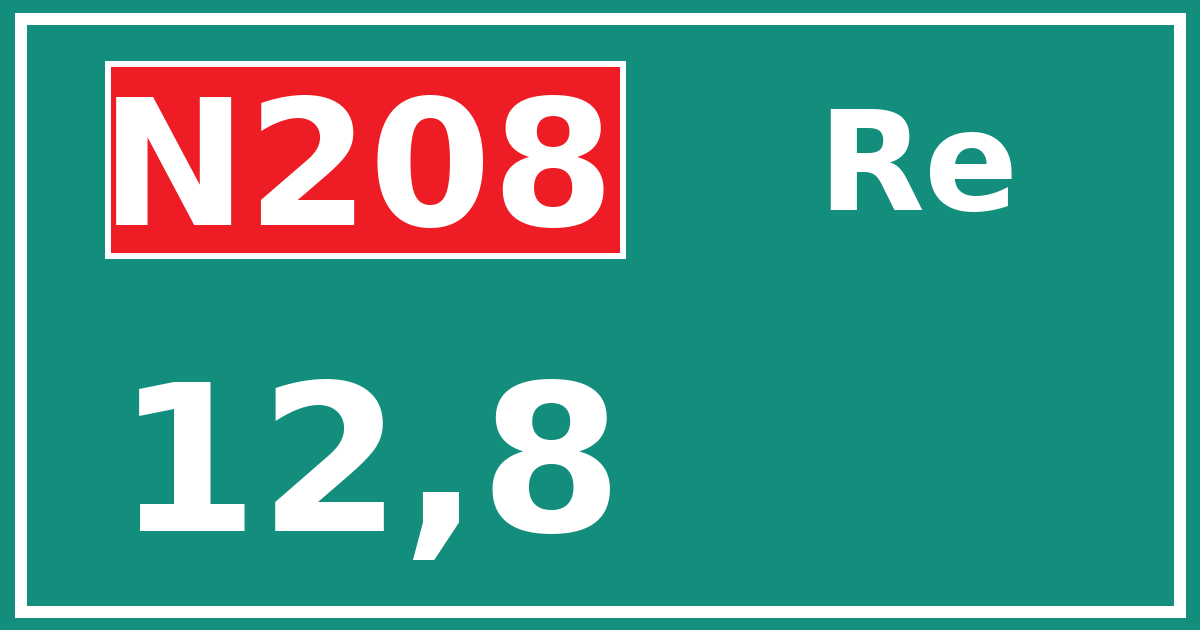 Hectometerbord N208 12,8 zijde Re