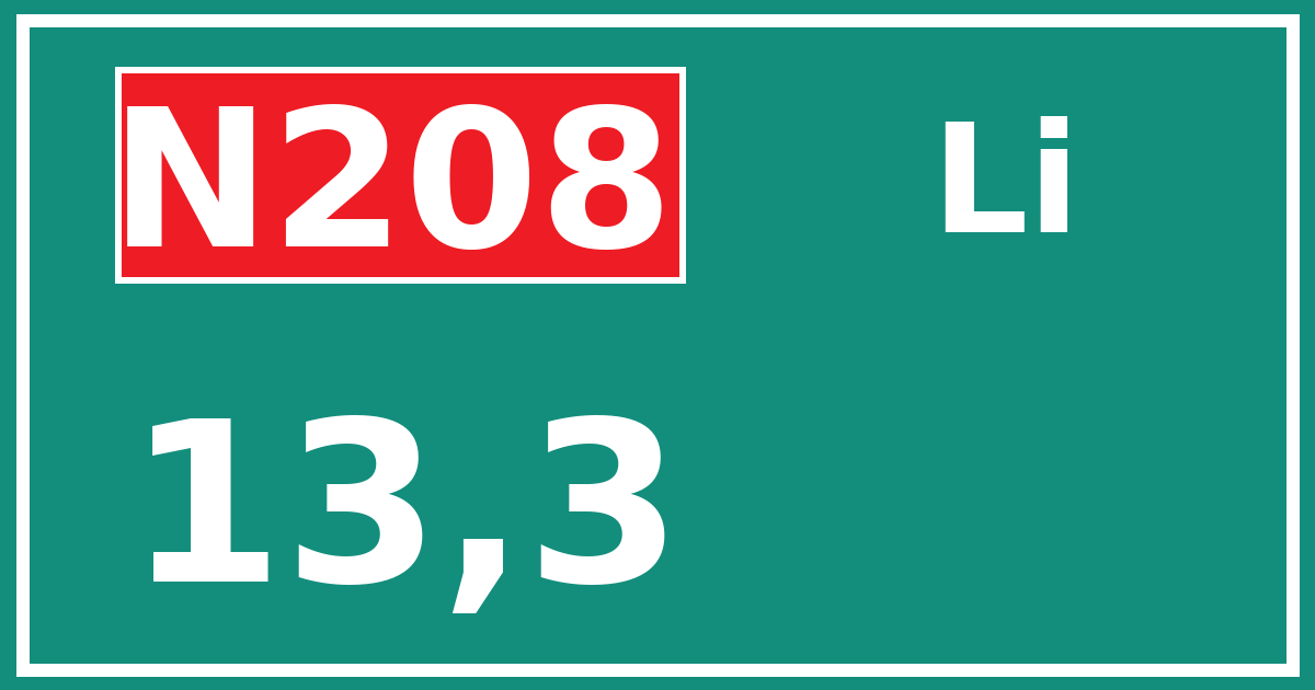Hectometerbord N208 13,3 zijde Li