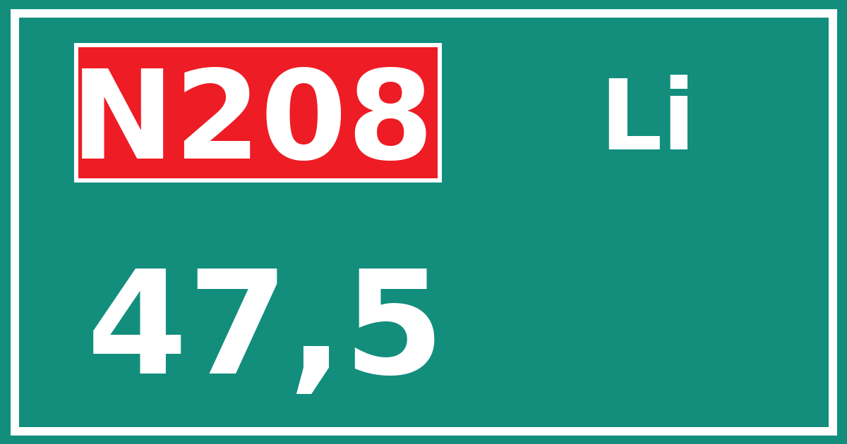 Hectometerbord N208 47,5 zijde Li