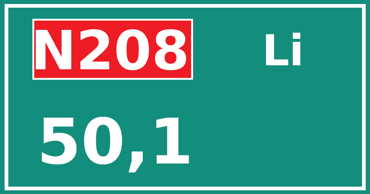 Hectometerbord N208 50,1 zijde Li