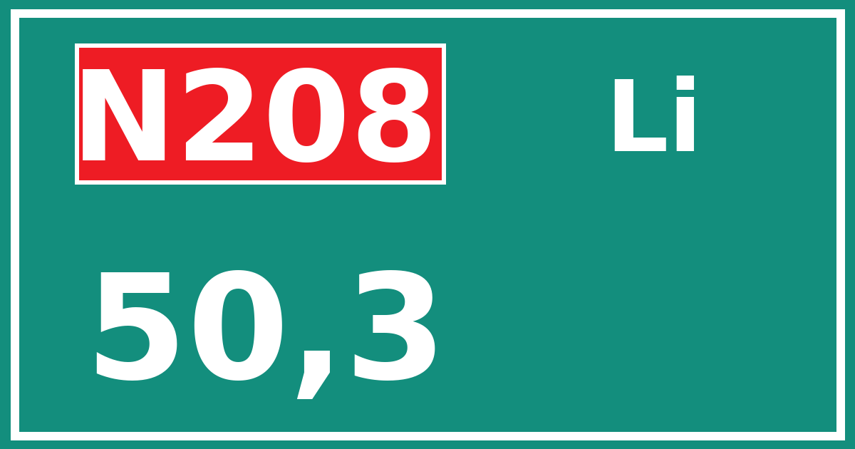 Hectometerbord N208 50,3 zijde Li