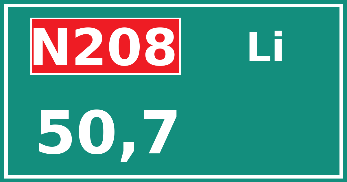 Hectometerbord N208 50,7 zijde Li