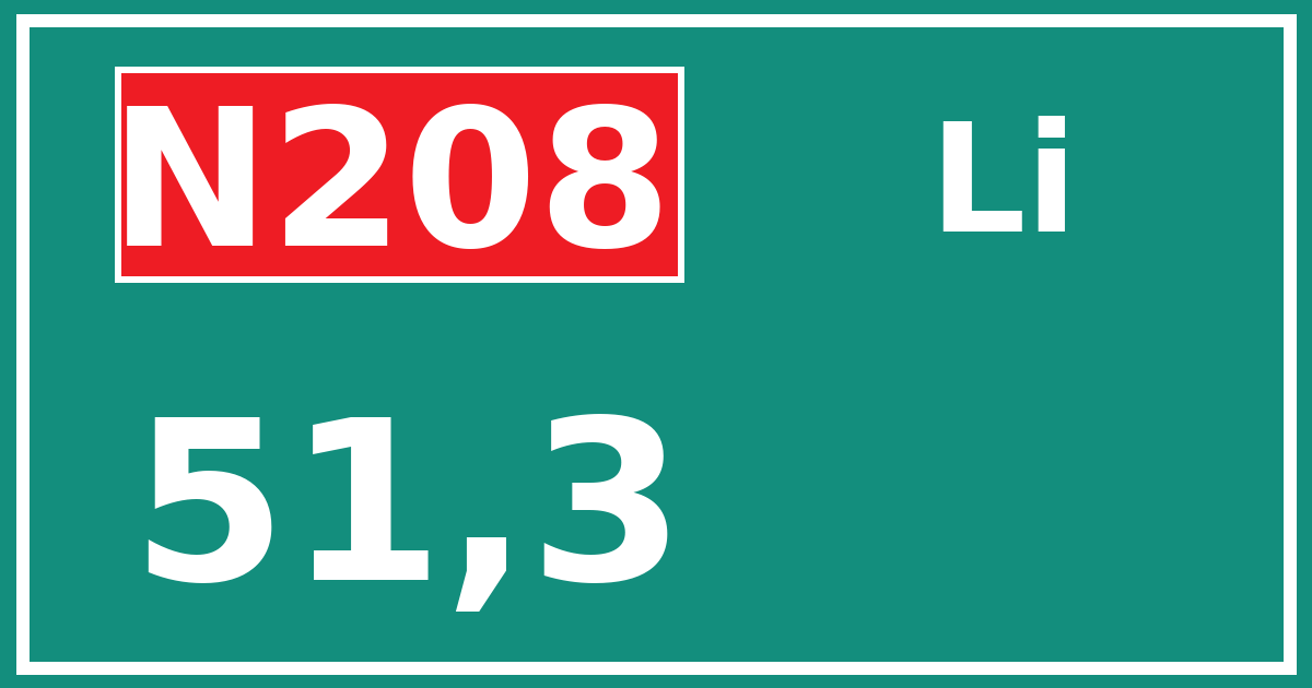 Hectometerbord N208 51,3 zijde Li