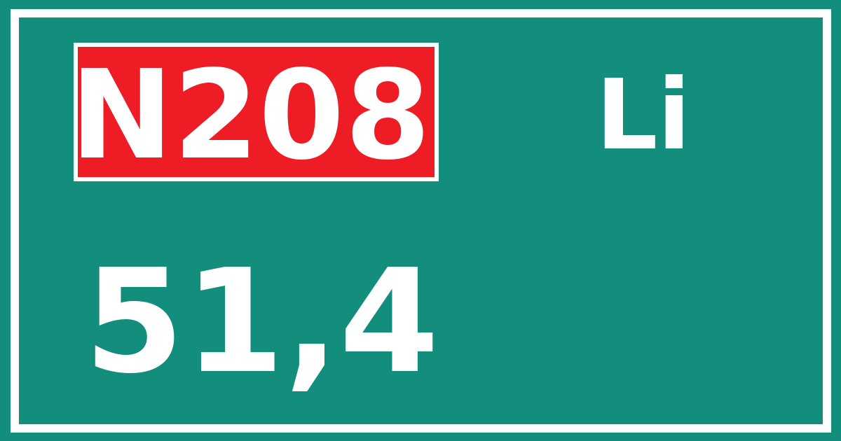 Hectometerbord N208 51,4 zijde Li