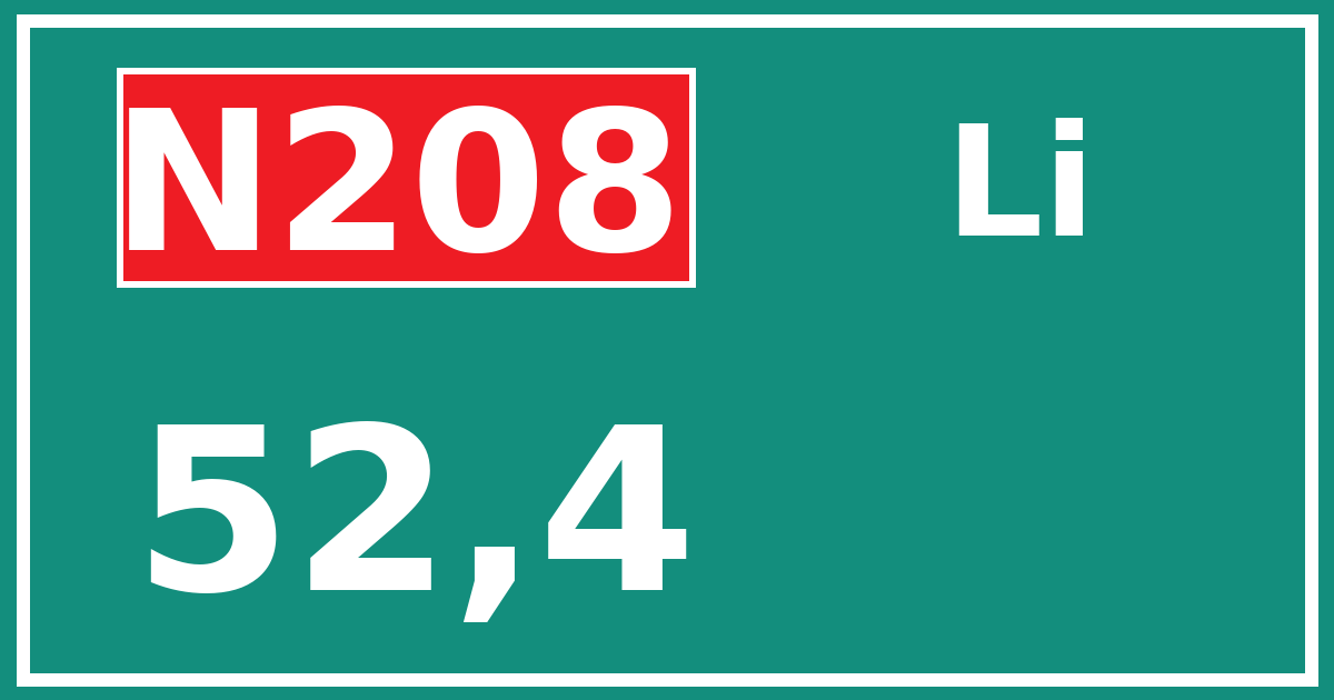 Hectometerbord N208 52,4 zijde Li