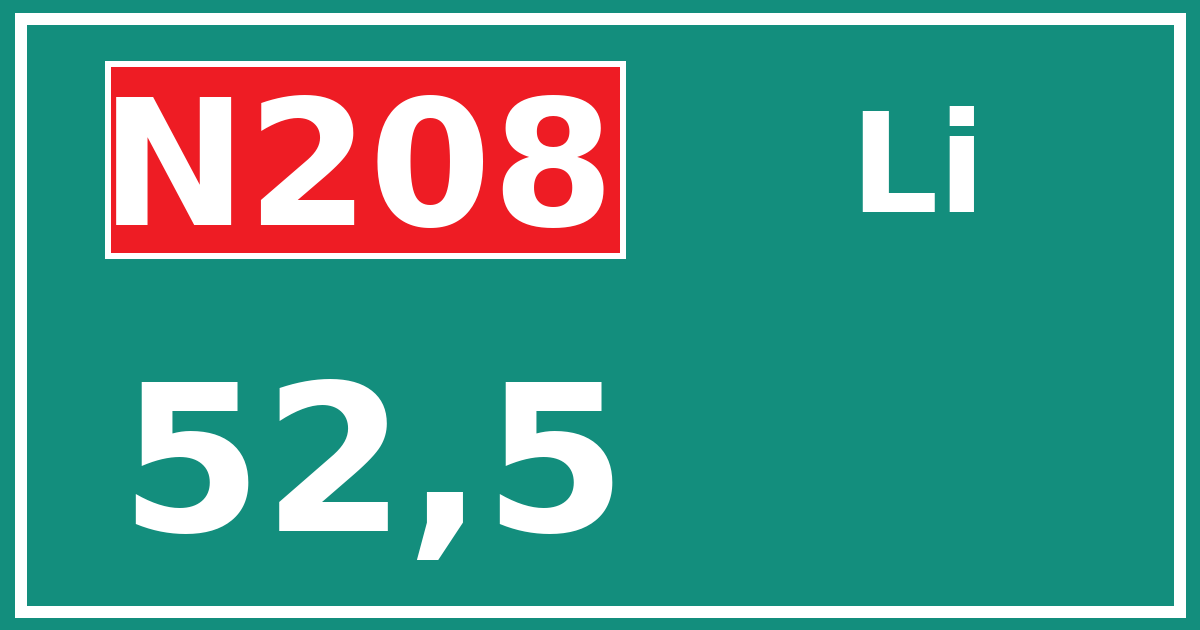 Hectometerbord N208 52,5 zijde Li