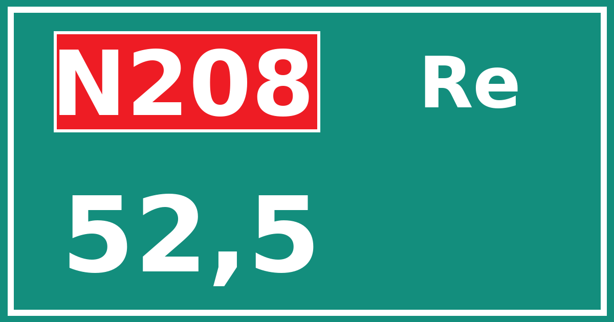 Hectometerbord N208 52,5 zijde Re