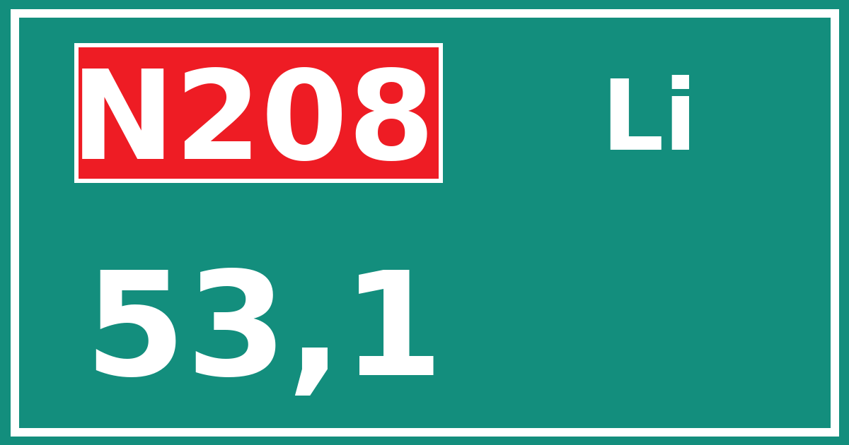Hectometerbord N208 53,1 zijde Li