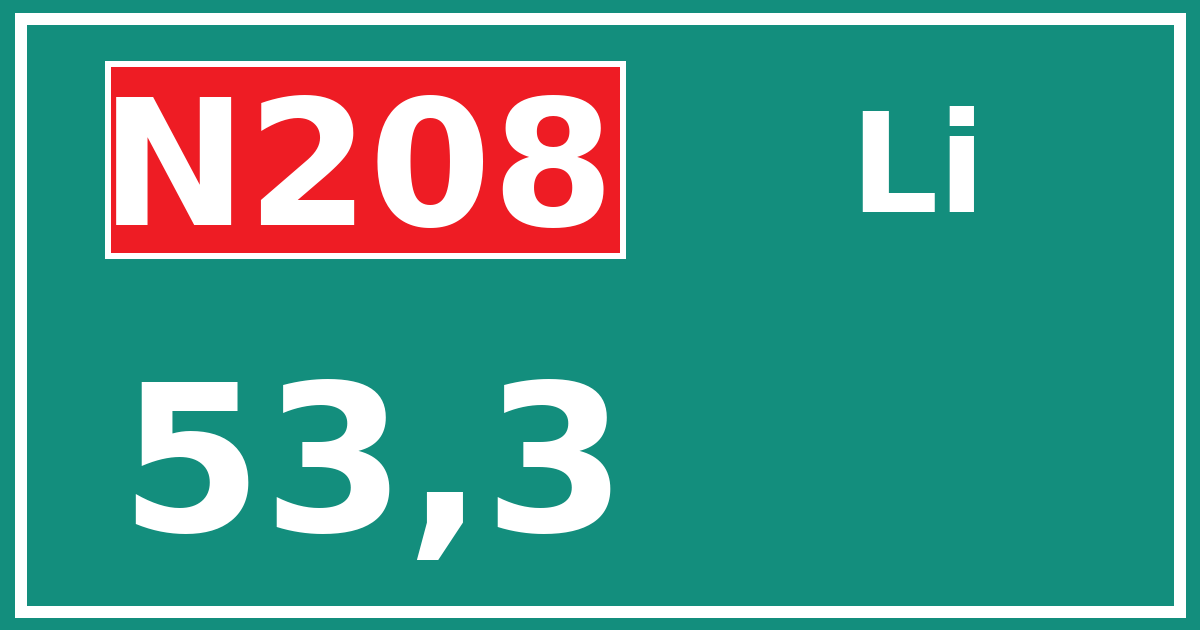 Hectometerbord N208 53,3 zijde Li