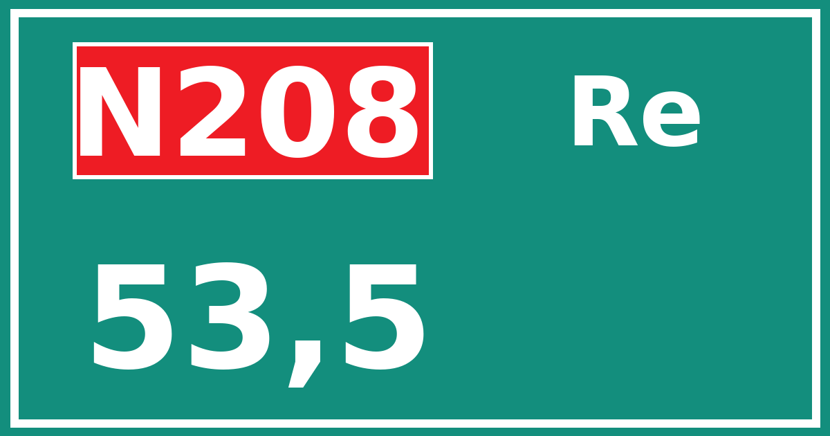 Hectometerbord N208 53,5 zijde Re