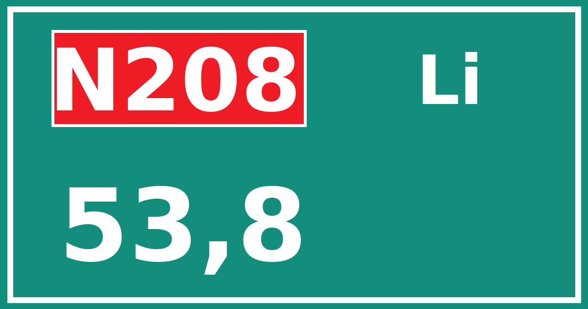 Hectometerbord N208 53,8 zijde Li