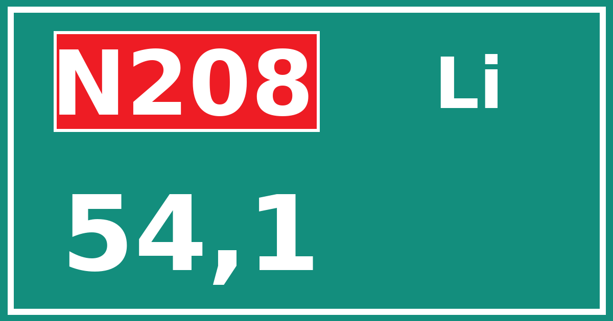 Hectometerbord N208 54,1 zijde Li