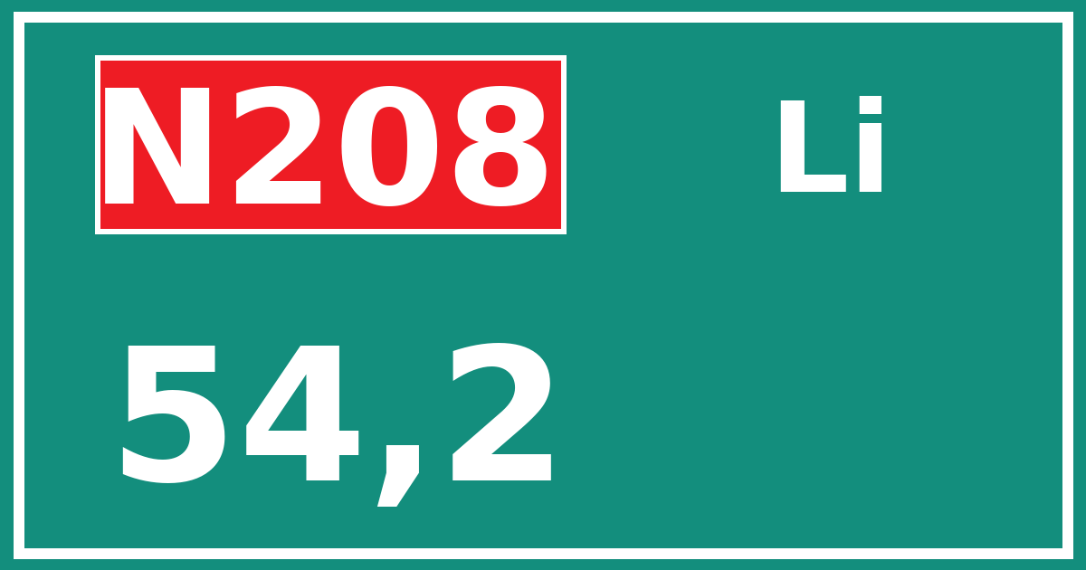 Hectometerbord N208 54,2 zijde Li