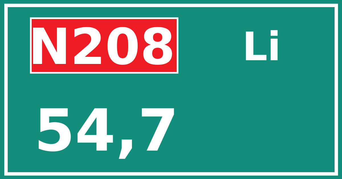 Hectometerbord N208 54,7 zijde Li