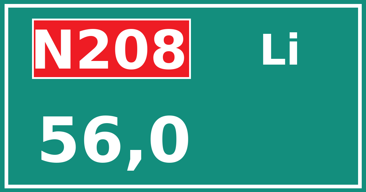 Hectometerbord N208 56,0 zijde Li