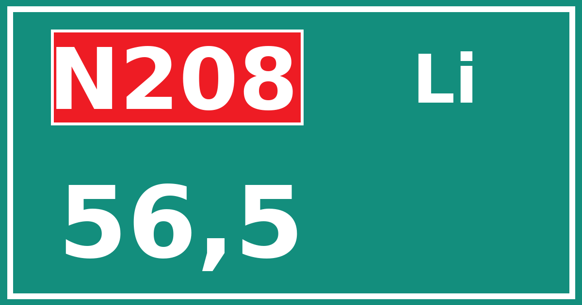 Hectometerbord N208 56,5 zijde Li