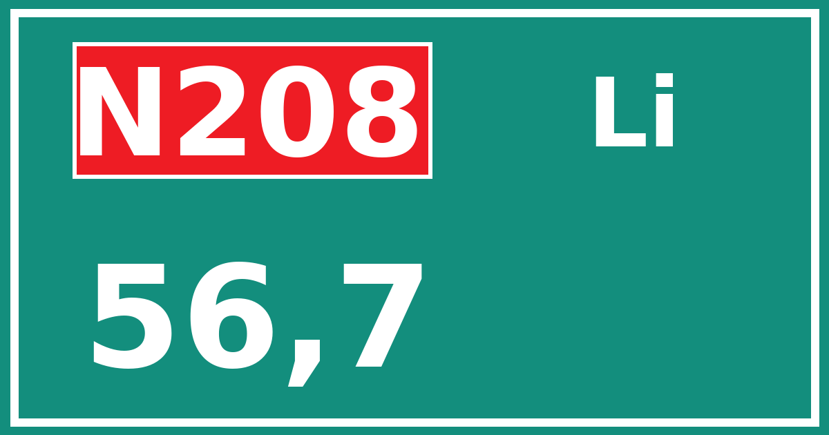 Hectometerbord N208 56,7 zijde Li